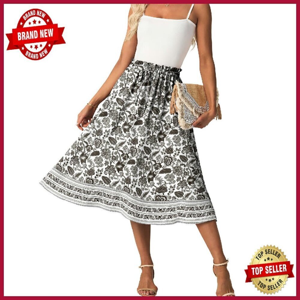 High Waist Midi Skirt with Pockets - Flowy A-Line Summer Skirt